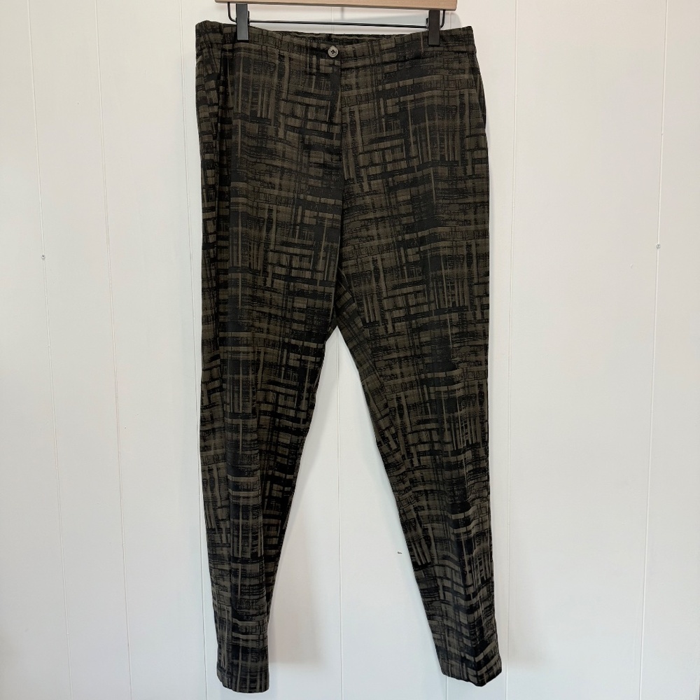 Lilith Paris Geometric Plaid Green & Black Slim Straight Ankle Pants Large 42